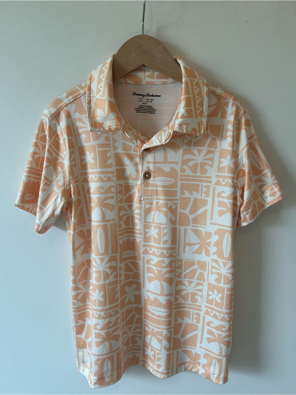 Tommy Bahama Kids Peach Hawaiian Print Polo Shirt